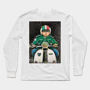 Retro Scooter, Classic Scooter, Scooterist, Scootering, Scooter Rider, Mod Art Long Sleeve T-Shirt